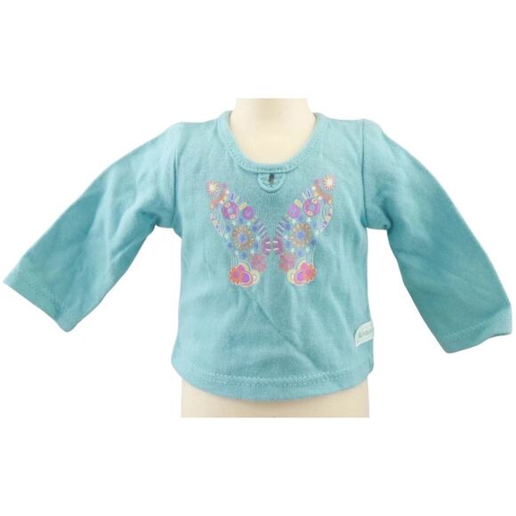 NEW American Girl BUTTERFLY GARDEN PAJAMA TOP Long Sleeve PJ Tee Aqua Blue Pink - Picture 3 of 4